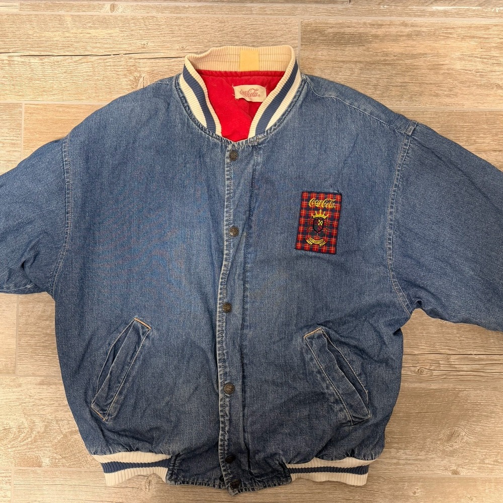 Vintage Super Rare Cococola Denim Bomber Jacket‎ 100% Cotton